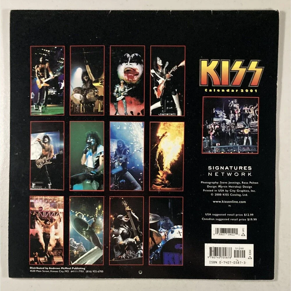 KISS: 12 month Calendar, 2001 • Paul Stanley, Gene Simmons, Ace, Peter Criss•